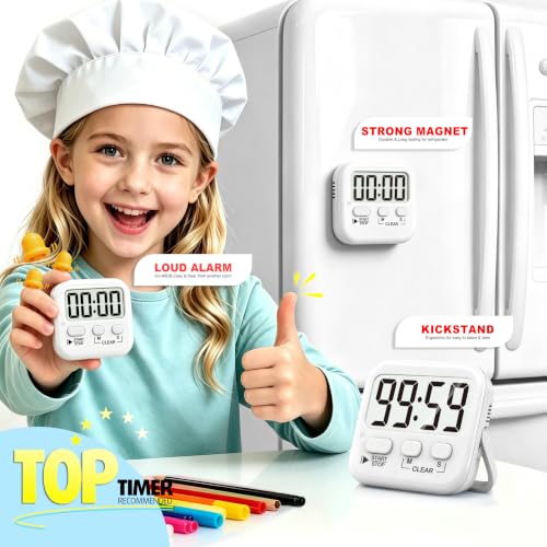 2 Pack Digital Timer for Kids Classroom Kitchen Timers for Cooking (Pure White *2)