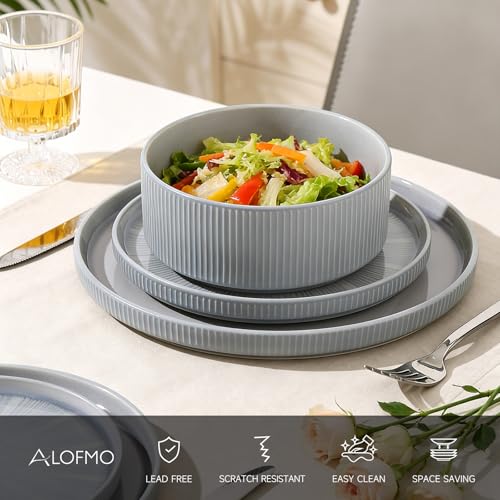 Stoneware Dinnerware Sets for 4 (Light Blue / 4-Set(12pcs))