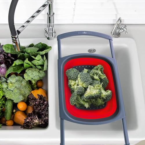 Collapsible Colander Strainer with Extendable Handles (Red)