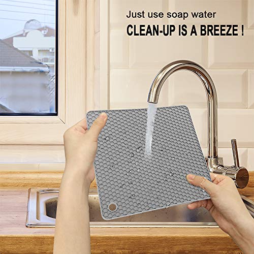 Silicone Trivet Mats (7in, 4 Grey Square)