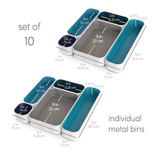 Metal Drawer Organizer Tray Set (Peacock, Blue, Navy, Stripes / 10 Pack)