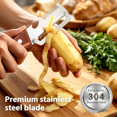 NEW Premium Vegetable Peeler with Wooden Handle and Bottle Opener (1Pack)