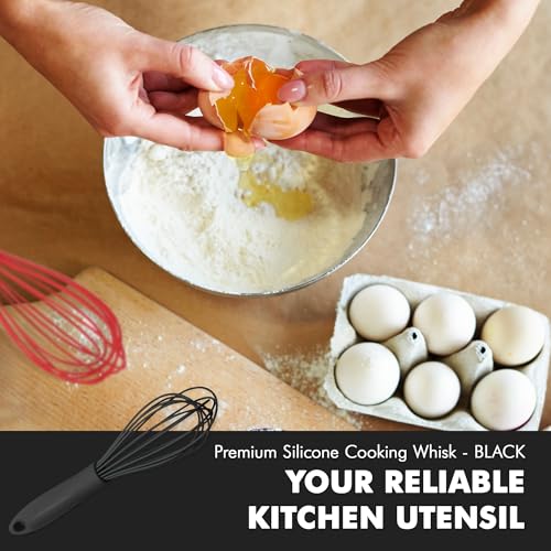 Premium Silicone Wire Cooking Whisk (Black / 10.5 inch)