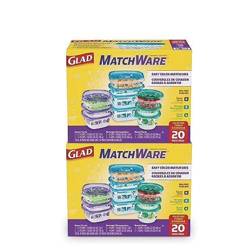 GladWare MatchWare Food Storage Containers (Multicolor / 20 Count (Pack of 2))