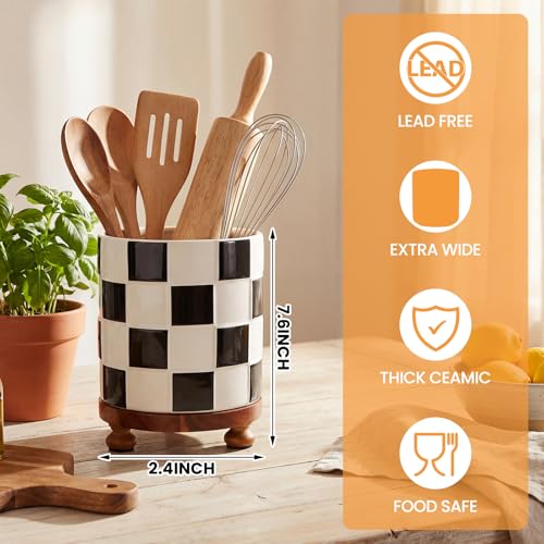 Kitchen Utensil Countertop Holder Checkered Utensil Crock (Black and White Checkered)