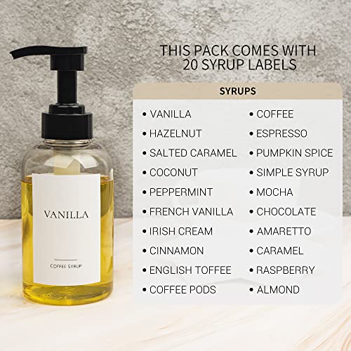 4 Pieces Coffee Syrup Dispenser Bottle 300ml PET Black Pump Bottles with Labels for Coffee Bar Organization
