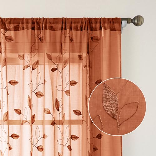 Fall Burnt Orange Sheer Curtains (52"W x 84"L (Pack of 2) / Burnt Orange)