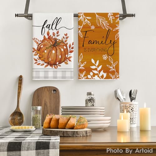 Orange Pumpkin Fall Kitchen Towels Set of 4 18x26 Inch (Orange/Beige)