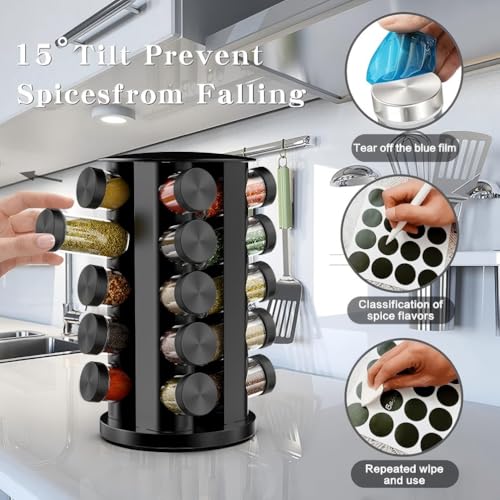 Rotating Spice Rack Organizer for Cabinet (Black)