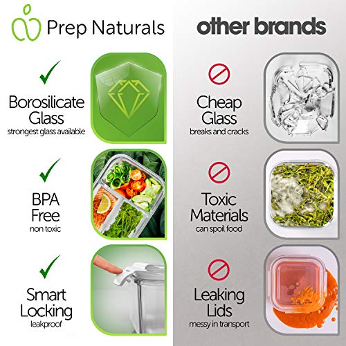 PrepNaturals 5 Pack 34oz Glass Meal Prep Containers (5 Pack - 34oz)