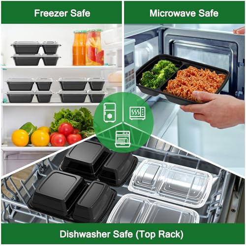 50 Pack 28 oz Meal Prep Containers with Lids 2 (Black)