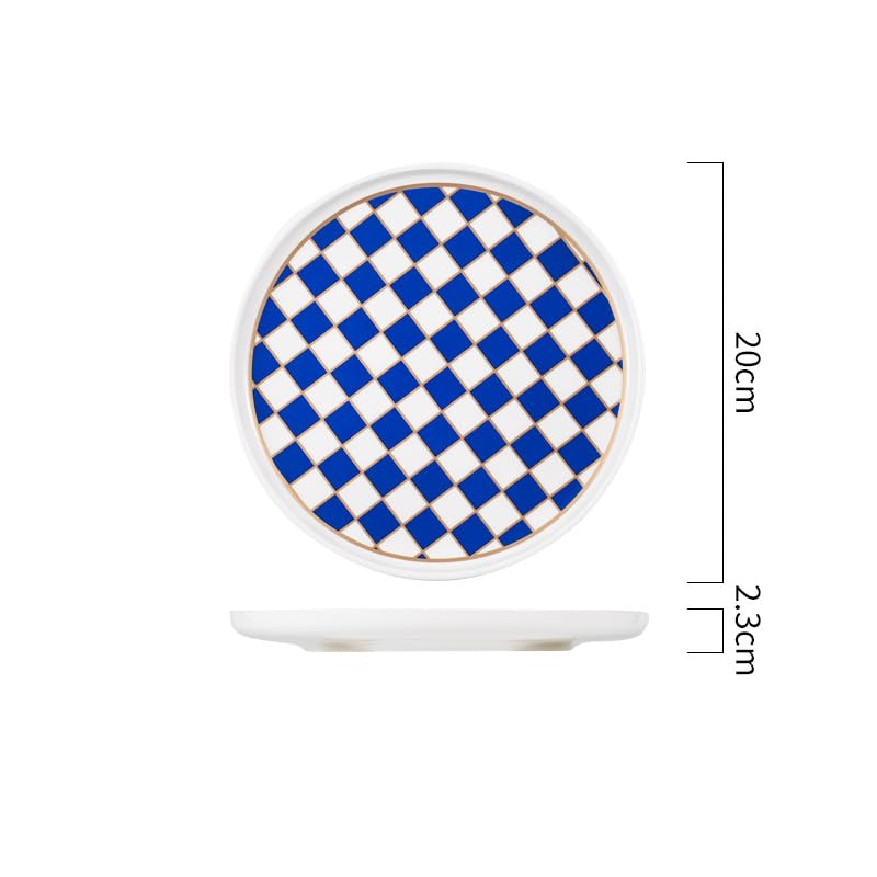 Ceramic Checkered Serving Plate with Gold Accent (Blue)