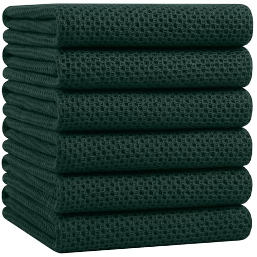 100% Cotton Oversized Waffle Weave Kitchen Towels 6 (Blackish Green / 20 X 28 - 6 Pack)