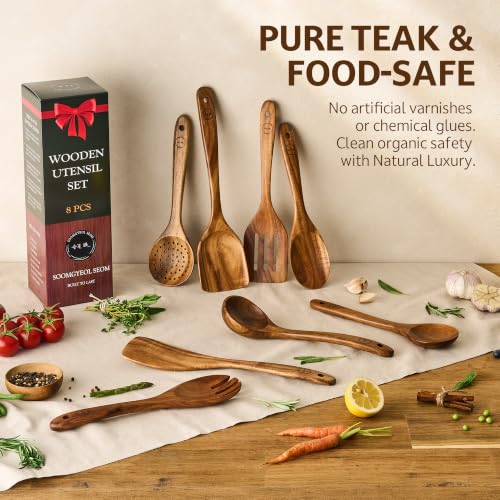 8 Piece Teak Wood Cooking Utensil Set (8 PCS Set)