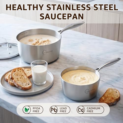 1QT & 2QT Stainless Steel Saucepan Set with Glass Lids (1QT+2QT)
