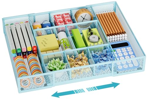 Expandable Desk Drawer Organizer (Expandable-Blue)