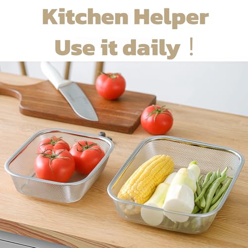 18 8 Stainless Steel Fine Mesh Strainer Basket with Feet (11.02 inch / Sleek Square)