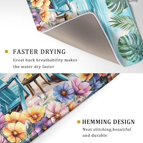 Spring Summer Sea Chair Dish Drying Mat for Kitchen Counter (18" x 24")