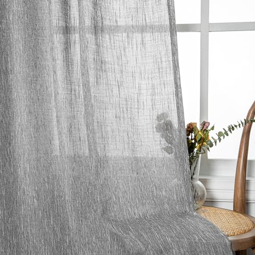 Long Sheer Curtains Farmhouse (50"W x 108"L (Pack of 2) / Dark Grey)