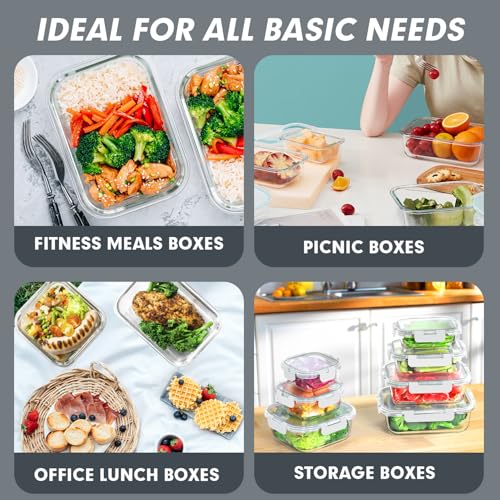 30 Pieces Glass Food Storage Containers Set with Lids (White / 30 Pieces)