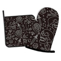 Skull Head with Rose Oven Mitts and Pot Holders Kitchen Cooking Gloves 2 Pcs Set Heat Resistant Pad for Baking BBQ Home Decor (Skull Head With Rose)
