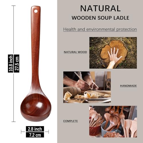 Wooden Soup Ladle for Cooking (Mahogany Reddish Brown / 10.8″-1.6oz)