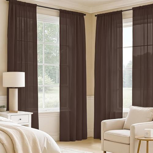 Chocolate Sheer Curtains 90 Inches Long 4 Panels 42 x 90 Inches (42"W x 90"L (Pack of 4) / Chocolate)
