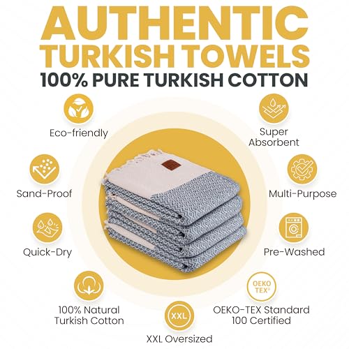 Gold CASE Turkish Beach Towel Set of 4 (Grey / 67x38"-Zeus)