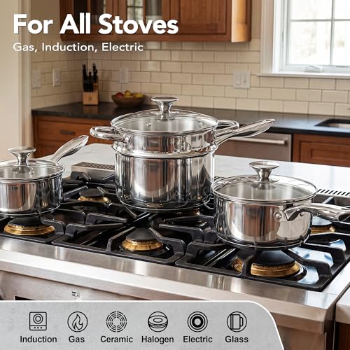 Stainless Steel Saucepan Set with Lids 1QT & 2QT & 3QT (1 quart + 2 quarts + 3 quarts)