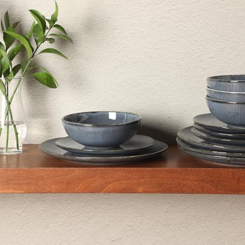 Sandy Pines Stoneware Plates and Bowls Set (Blue (Sandy Pines) / Service for 4 (12pcs))