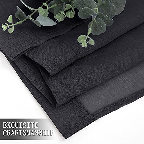 Sheer Tier Curtain Linen Textured Half Kitchen Curtains Sheer Light Filtering Rod Pocket Voile Small Curtains for Bathroom (25"W x 36"L (Pack of 2) / Black)