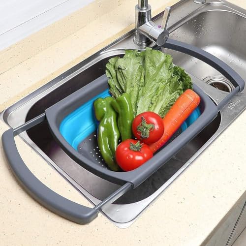 Collapsible Colander Strainer with Extendable Handles (Blue)