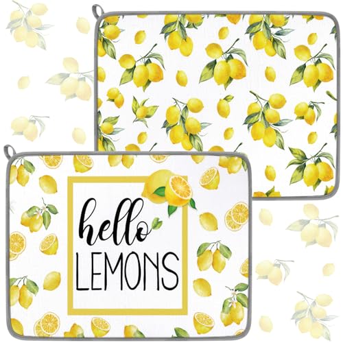 Dish Drying Mat for Kitchen Counter 16 x 24 Microfiber Absorbent Dish Drainer Rack Pads Fast Dry Mat Vintage Kitchen Decorations (16" x 24" / Lemon / Yellow)