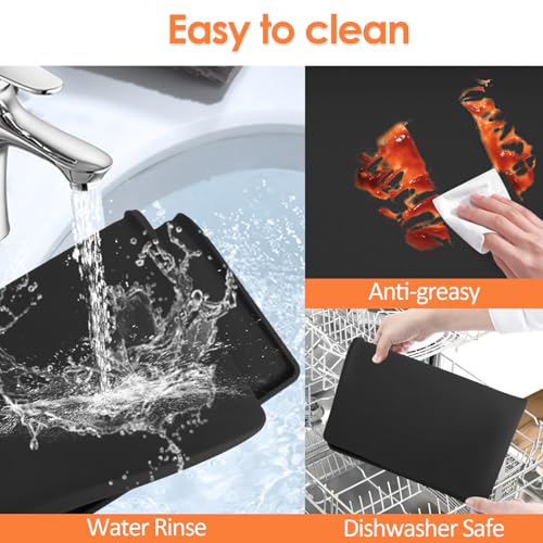 Silicone Coffee Maker Mat with Lip for Countertops (Black / 15.7'' x 11.8'')
