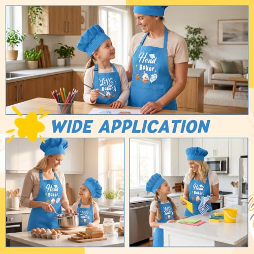4Pcs Parent Child Apron and Chef Hat Set for Adult Kid Baking Gift Blue (Blue)