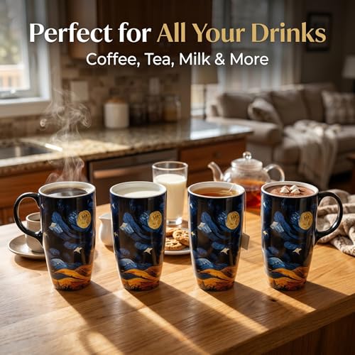 Starry Night Ceramic Travel Mug with Lid (Starry Sky)
