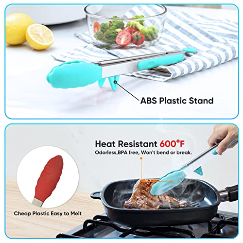5 Pack Kitchen Tongs for Cooking with Silicone Tip (13 inch / Blue 5Pcs)