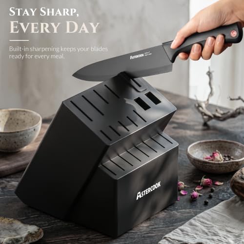 Knife Set for Kitchen with Block and Sharpener 21pcs (Black)