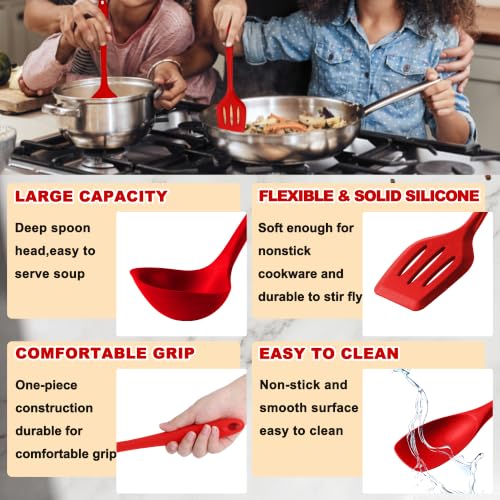 10 Pieces Silicone Cooking Utensils Set (10 Pieces / Red)