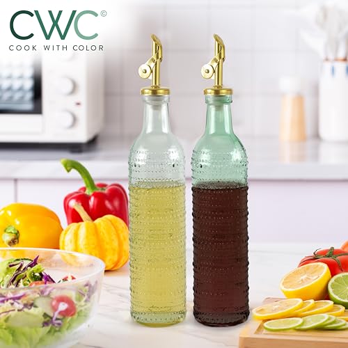 Glass Olive Oil Bottle Dispenser (Champagne Bubbles / Green)