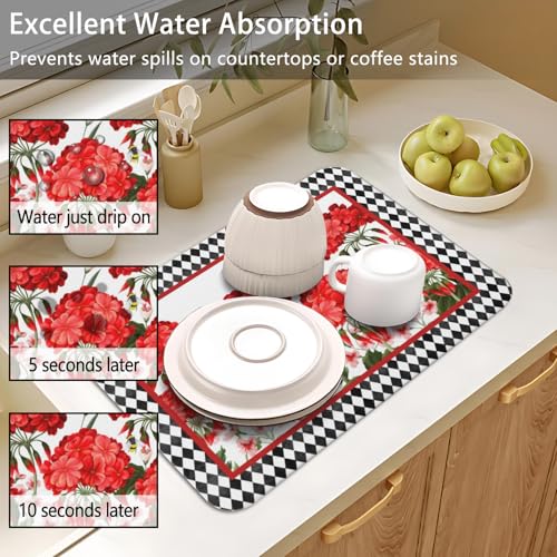 Dish Drying Mat 2 (Red Geranium / 2-Pack)