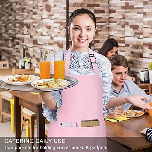 2 Pack 100% Cotton Aprons with 2 Pockets Cooking Chef Kitchen Adjustable Bib Apron for Women Men (Pink)