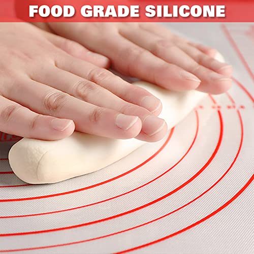Silicone Pastry Mat Extra Thick Large Non Stick Baking Supplies Kitchen Counter Cooking Rolling Dough Sheet Pie Crust Sourdough Bread Oven Liner with Measurement (32"L x 24"W / 1#Red)