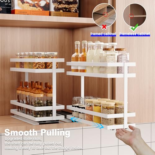 2 Pack Pull Out Spice Rack Organizer for Cabinet (White(Metal))