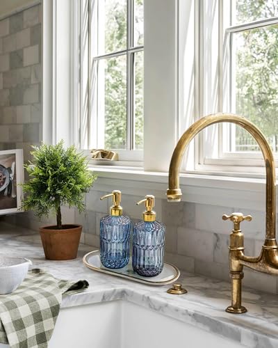 18Oz Blue Glass Soap Dispenser with Golden Pump for Dish Soap (Blue-golden Pump / 1Pack)