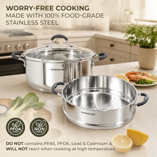 6 Quart Stainless Steel Steamer Pot for Cooking (6 Quarts)