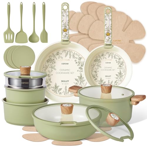 25pcs Ceramic Cookware Sets (Green / 25 Piece)