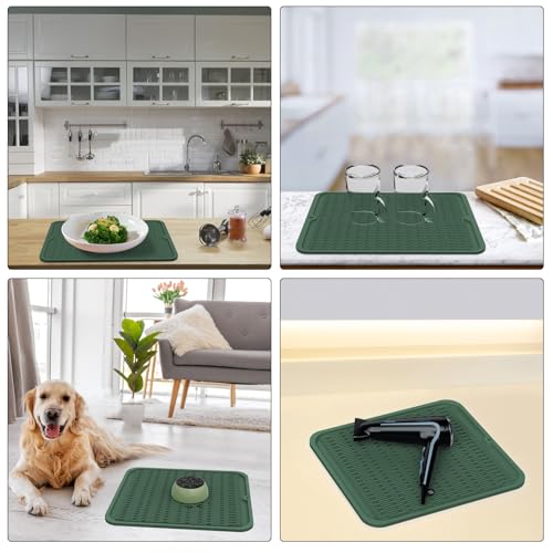 Oversized Silicone Dish Drying Mat for Kitchen (Dark Green / 18" x 16")