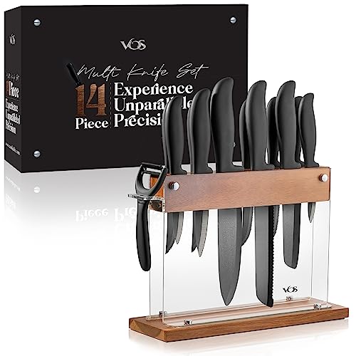 Ceramic Knife Set With Block (Black handle / Deluxe 14 Pcs)