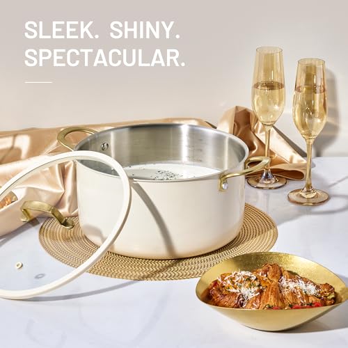 8QT Full Clad Tri Ply Stainless Steel Stock Pot with Lid (Cream White / 8 Quarts)